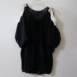 Black see through open shoulder w knit detail